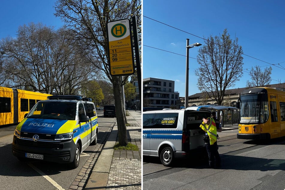 Die Dresdner Polizei sicherte den Unfallbereich auf der Ostra-Allee ab.