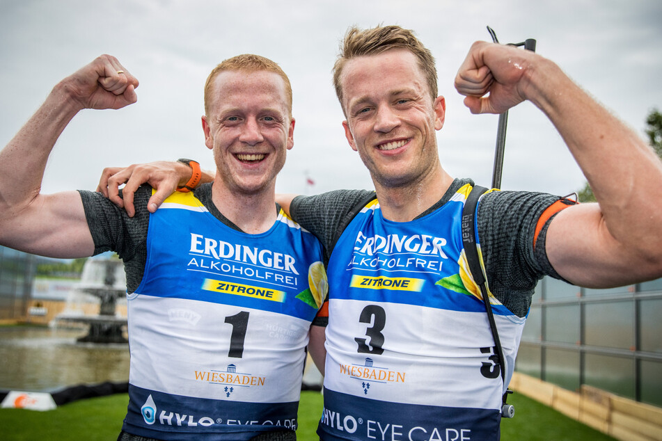 Die Brüder Johannes Thingnes (l.) und Tarjei Bø waren schon beim City-Biathlon. Starten sie auch in Dresden?