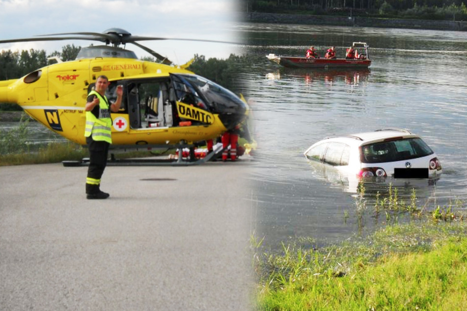 Auto mit Pflegebedürftiger rollt in Fluss: Hubschrauber, Boot und Taucher im Einsatz!