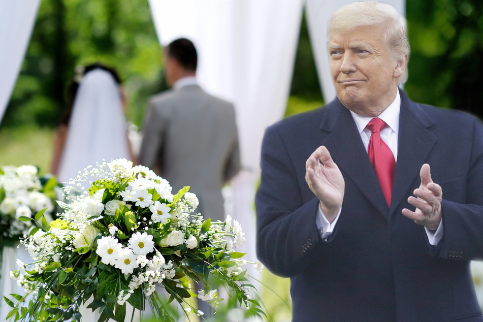 Campaign event or wedding reception? Trump's speech sounds the same (collage, stock image).