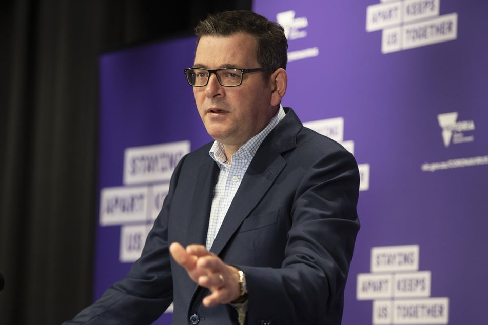 Daniel Andrews, Premierminister von Victoria, spricht während einer Pressekonferenz zu den Medienvertretern.