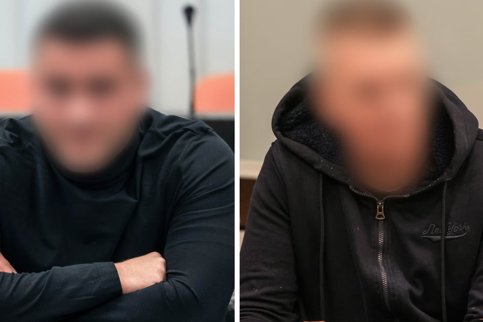 Ein Angeklagter (30, l.) soll neben einem 53-Jährigen Ex-Sicherheitsmann der Schumachers Beihilfe zu dem Erpressungsversuch geleistet haben. Außerdem sitzt der Vater des 30-Jährigen auf der Anklagebank: Er gilt als Hauptäter des Komplotts und verfügte zwischenzeitlich über tausende private Bild- und Videodateien der Familie.