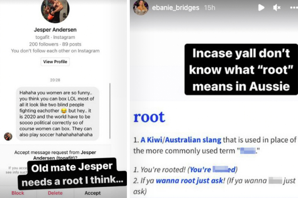 In ihrer Instagram-Story erteilte Ebanie Bridges (35) dem Nutzer namens "Jesper" eine Lektion.