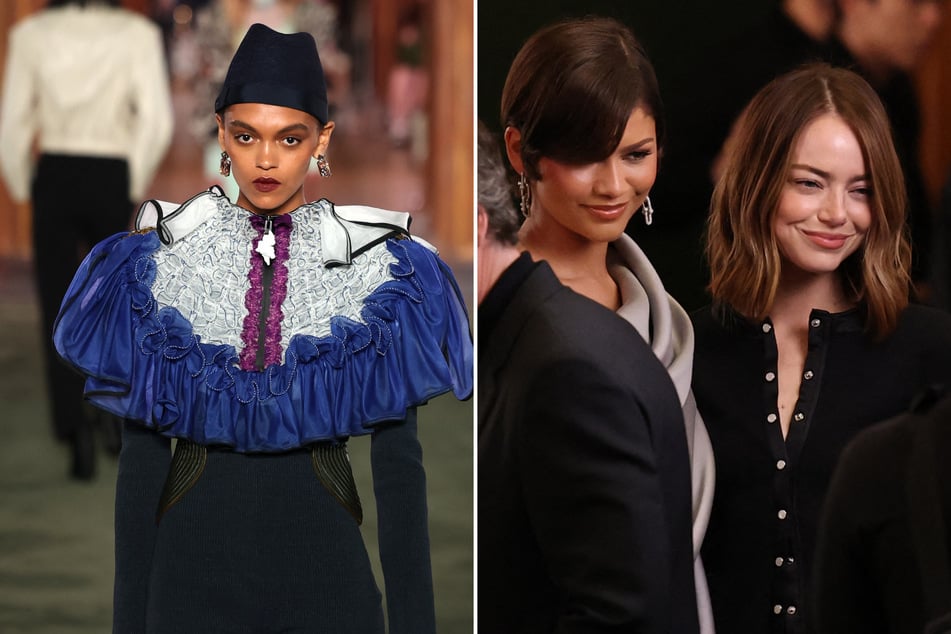 Celebrities like Emma Stone (r.) and Zendaya (second from r.) stepped out for the Louis Vuitton cruise 2027 show on Wednesday.