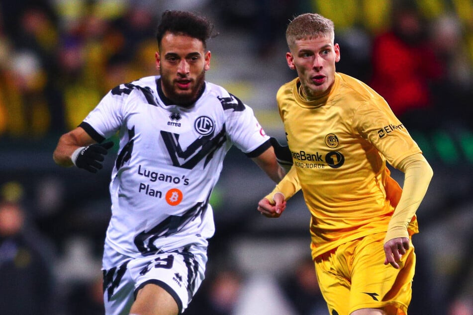 Mohamed Belhadj Mahmoud (25, l.) konnte mit dem FC Lugano unter anderem Erfahrung in der UEFA Conference League sammeln.