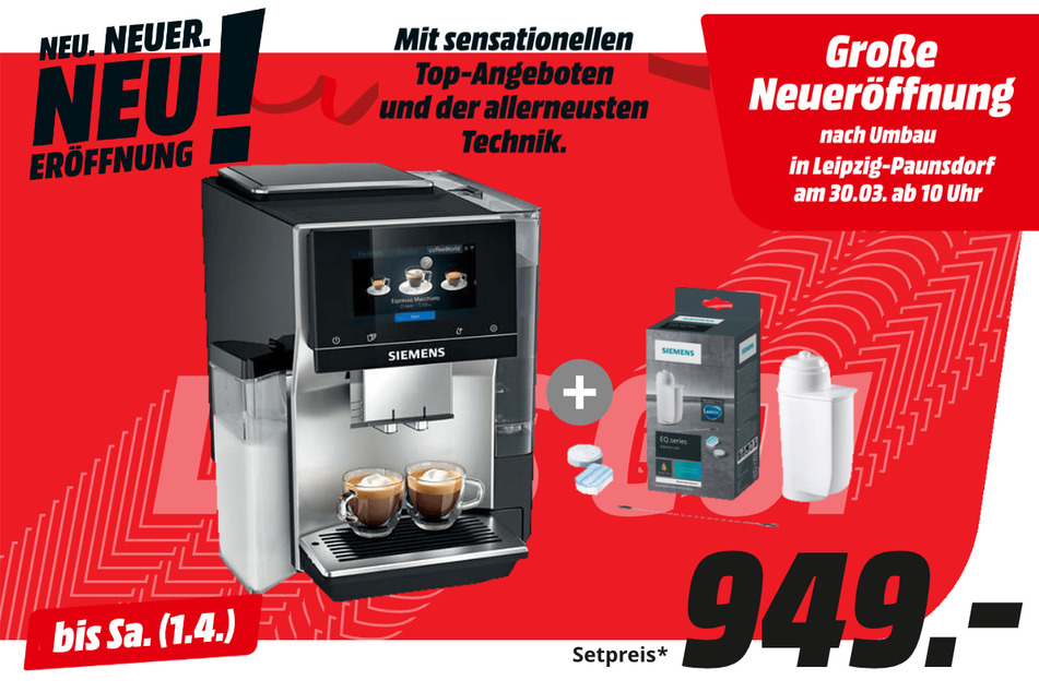 Siemens-Kaffeevollautomat plus Reinigungsset für 949 Euro.