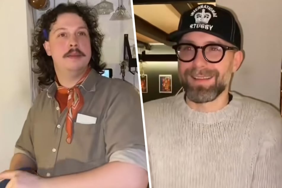 Drei Bier und etwas Ruhe, um zu stricken, durften es für den 43-Jährigen sein. Wer da vor ihm steht, schockierte auch Barkeeper Tom (l.).