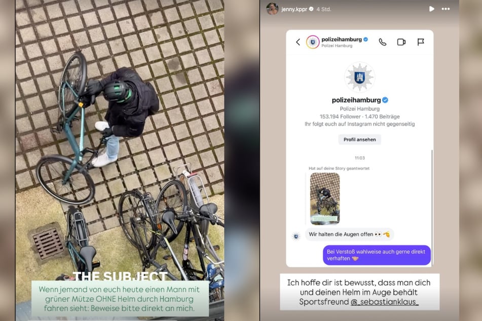 Auf Jenny Koeppers Instagram-Story antwortete ihr die Hamburger Polizei.