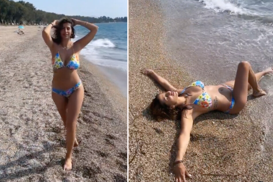 Eva Benetatou (29) genießt ihre Auszeit am Strand der griechischen Westküste. (Fotomontage)