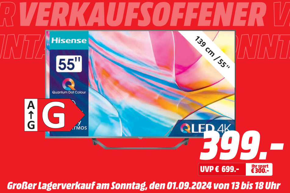 55-Zoll Hisense-Fernseher für 399 statt 699 Euro.