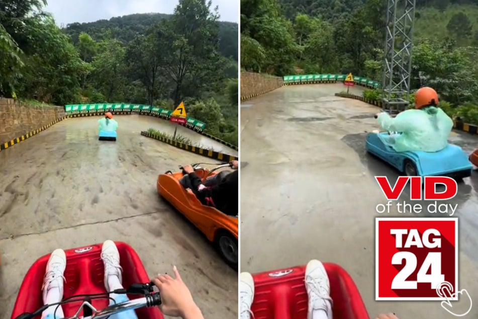 Today's Viral Video of the Day features a woman on a real-life Mario Kart ride in the mountains!