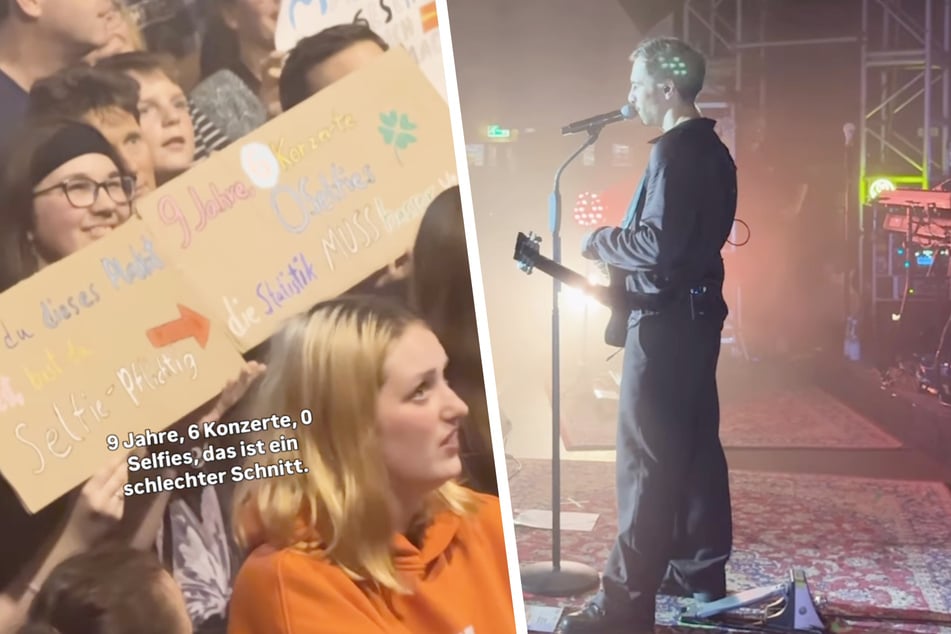 Max Giesinger (37) erfüllt mit einem "Schnellfie" den Wunsch eines Fans auf seinem Konzert.