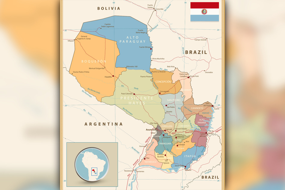 Paraguay liegt zwischen Brasilien und Argentinien.