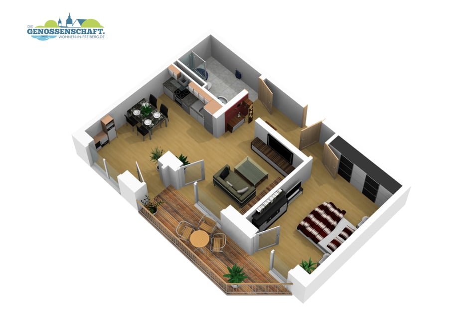 2-Raum-Wohnung mit 60,6 m² (699 Euro Grundmiete)
