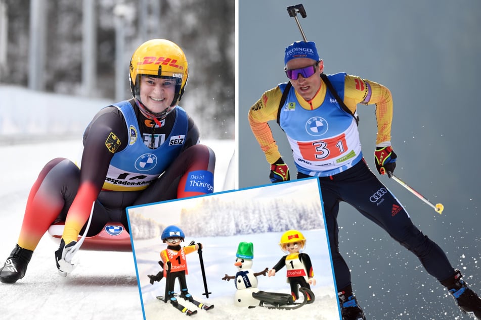 Wintersport und Marketing können so ein Kinderspiel sein: Rennrodlerin Dajana Eitberger (31) und Biathlet Erik Lesser (33) gibt es jetzt im Playmobil-Set. (Montage)