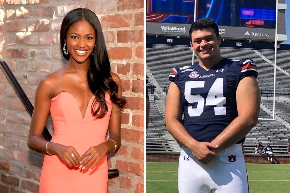 Former Auburn football starter Kaleb Kim (r.) earned a rose from Bachelorette Charity Lawson (r) on the season 20 premiere of The Bachelorette.