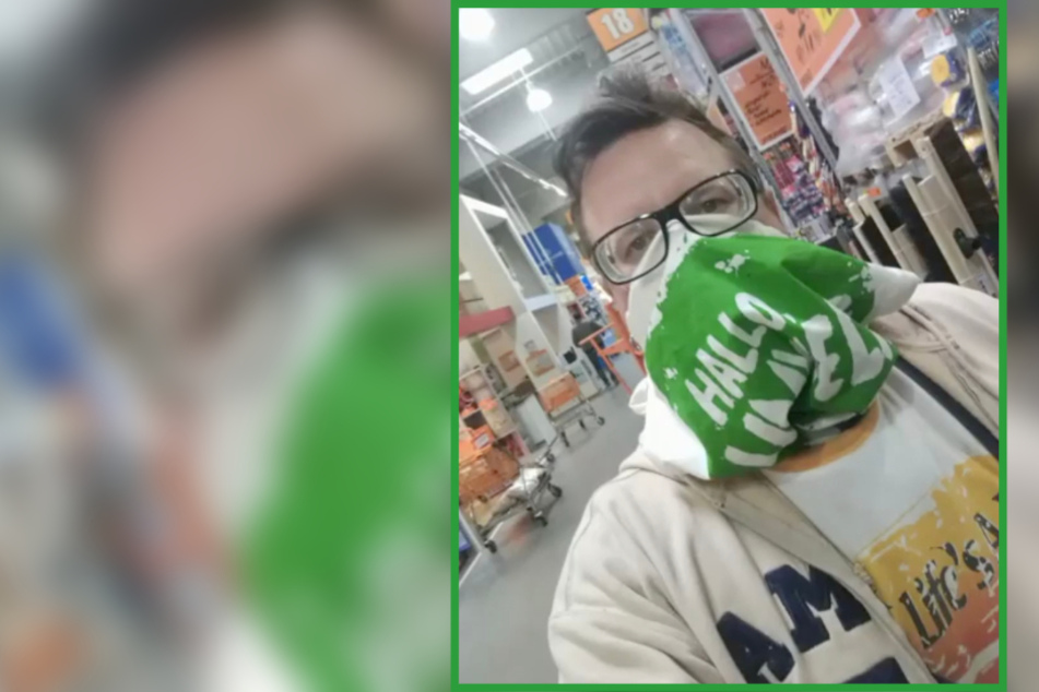 Geht doch: Lars hat sich aus einem Stoffbeutel schnell eine improvisierte Mund- und Nasenmaske gebaut.