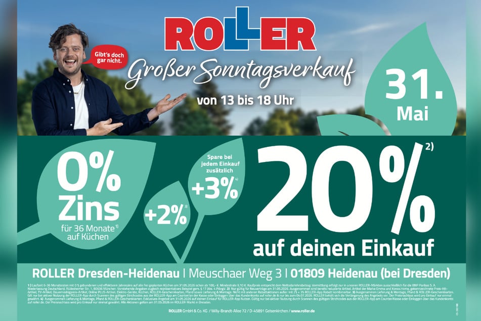 Der verkaufsoffene Sonntag (31.5.) bei ROLLER in Heidenau steigt von 13 bis 18 Uhr.
