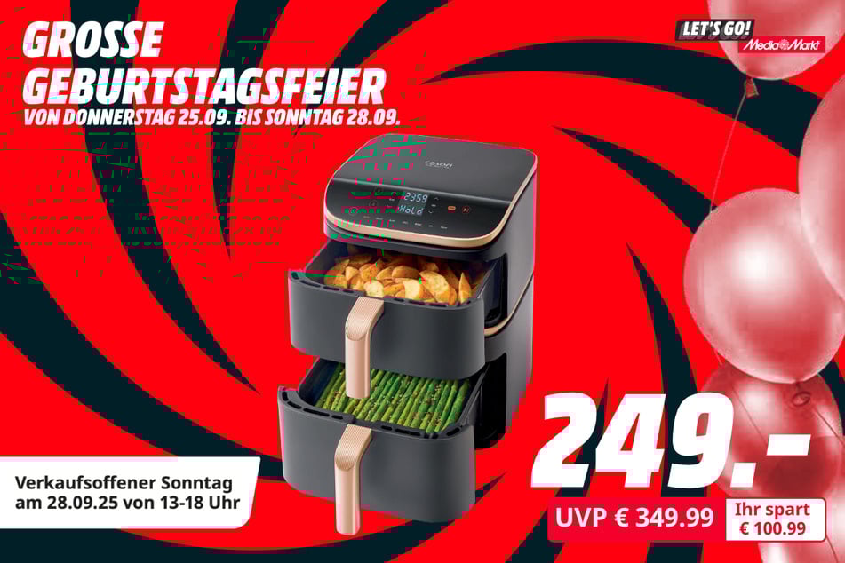 Cosori-Heißluftfritteuse CAF-DC123S-DDER Turbo Tower Pro Smart für 249 statt 349,99 Euro.