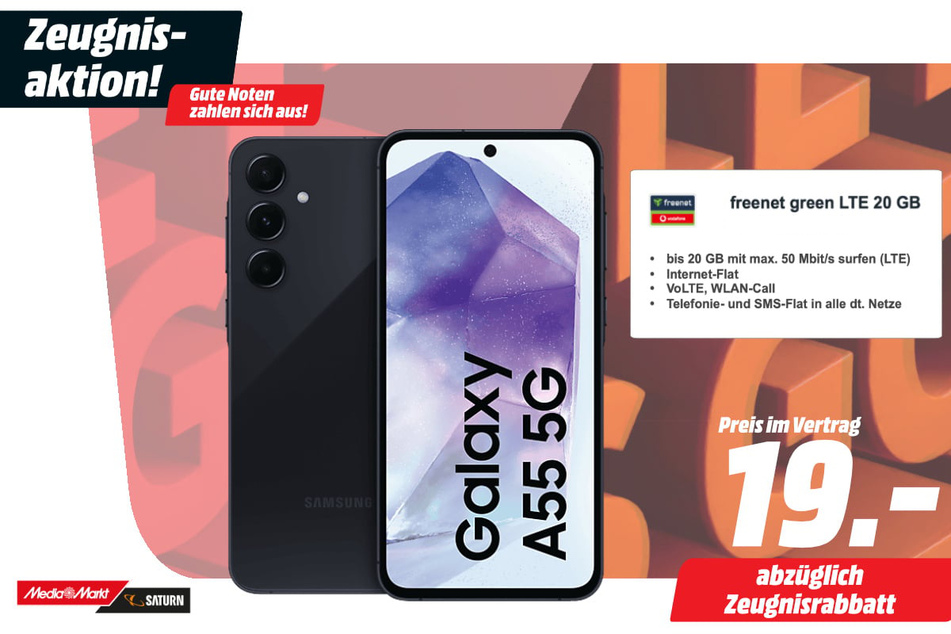 Samsung Galaxy A55 5G für 19 Euro im freenet-Tarif.