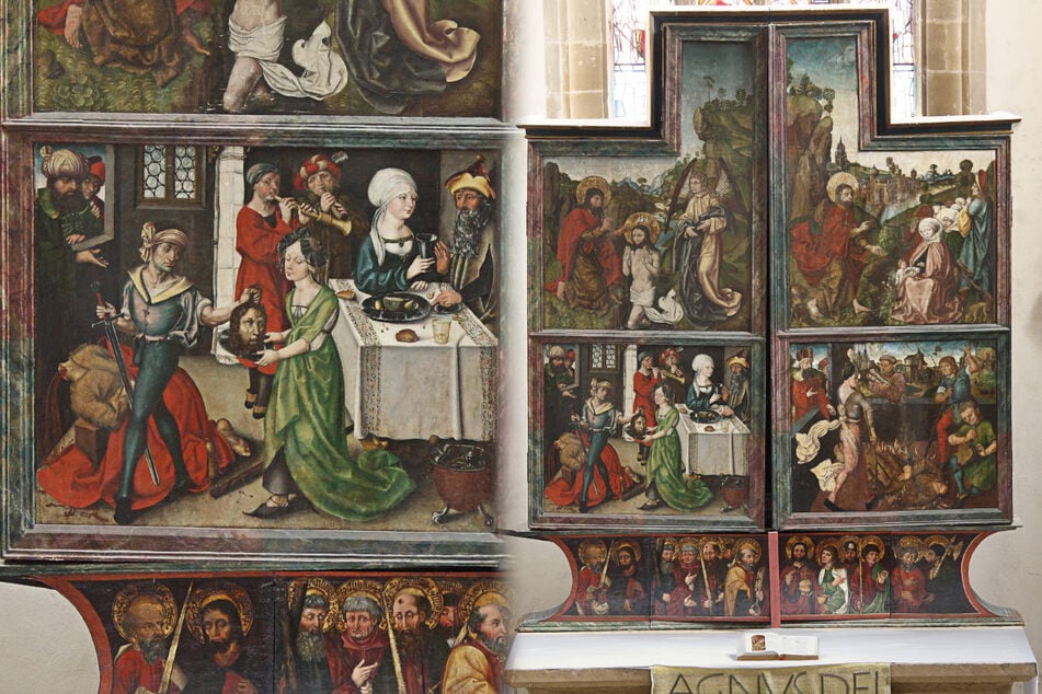 Auf einem Tafelbild des spätgotischen Flügelaltars in Crailsheim ist eine Henkerszene zu sehen (links). Experten vermuten, dass Teile des Bildes von dem Nürnberger Meister Albrecht Dürer gemalt wurden.