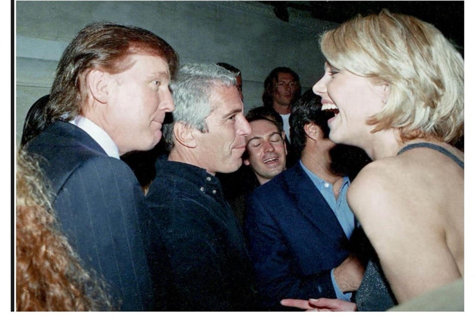 This undated photo provided by the Democrats on the House Oversight Committee on December 12, 2025, shows President Donald Trump (l.), flanked by Jeffrey Epstein (c.), talking to an unknown woman.