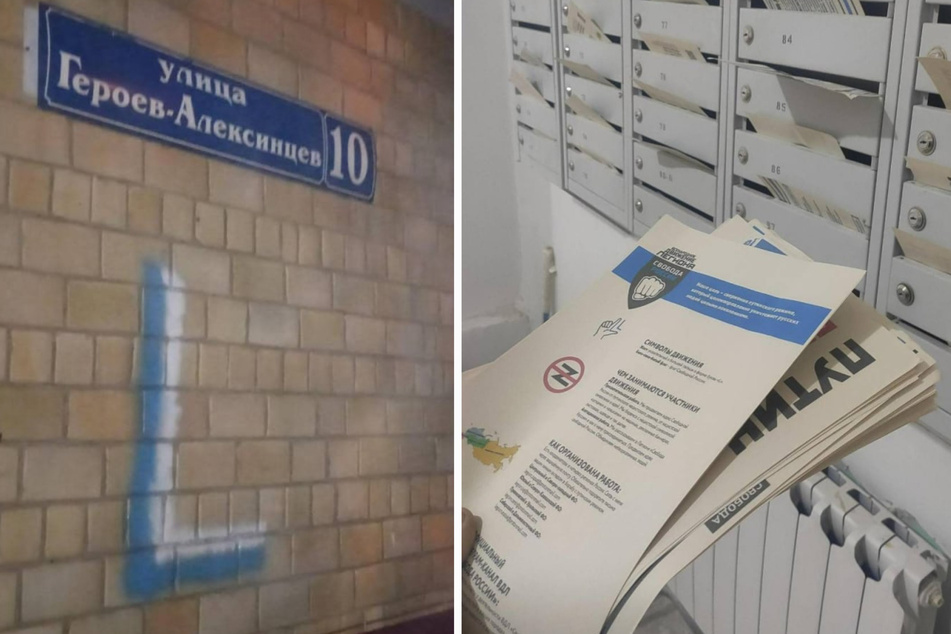 Gefährlich in Putins Russland: Sympathisanten der Legion sprühen Graffitis und verteilen Flugblätter.