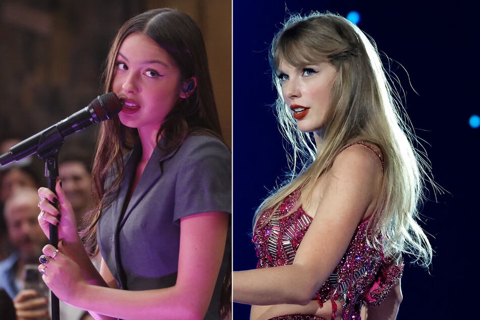 Olivia Rodrigo (l) has weighed in on the rumors that she is feuding with fellow pop star Taylor Swift.