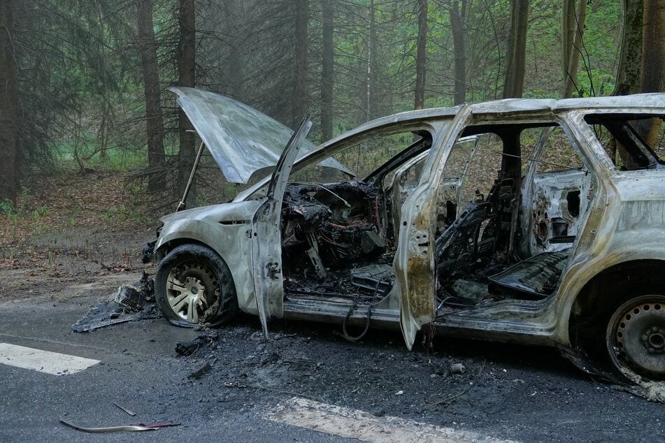 Dresden: Auto in Flammen: Fahrzeugbrand in Bannewitz greift auf Bäume über