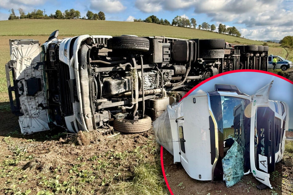 Heftiger Lkw-Unfall in Sachsen sorgt für Vollsperrung: Fahrer muss ins Krankenhaus