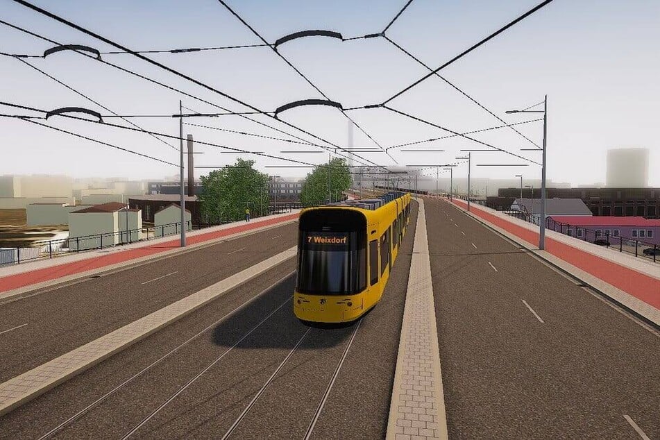 So sollen Straßenbahnen in einigen Jahren über die neu gebaute Nossener Brücke fahren.