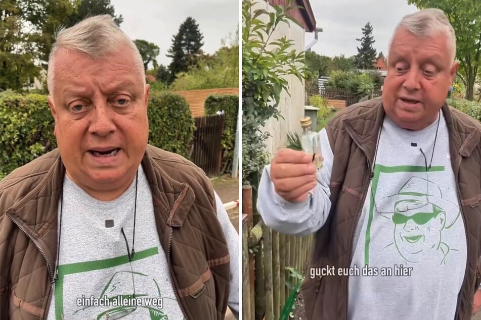 Der Kleingartensheriff Michael Baumann (63) hat bei seiner Runde eine leere Schnapsflasche, eine Mülltüte und einen leeren Karton gefunden.