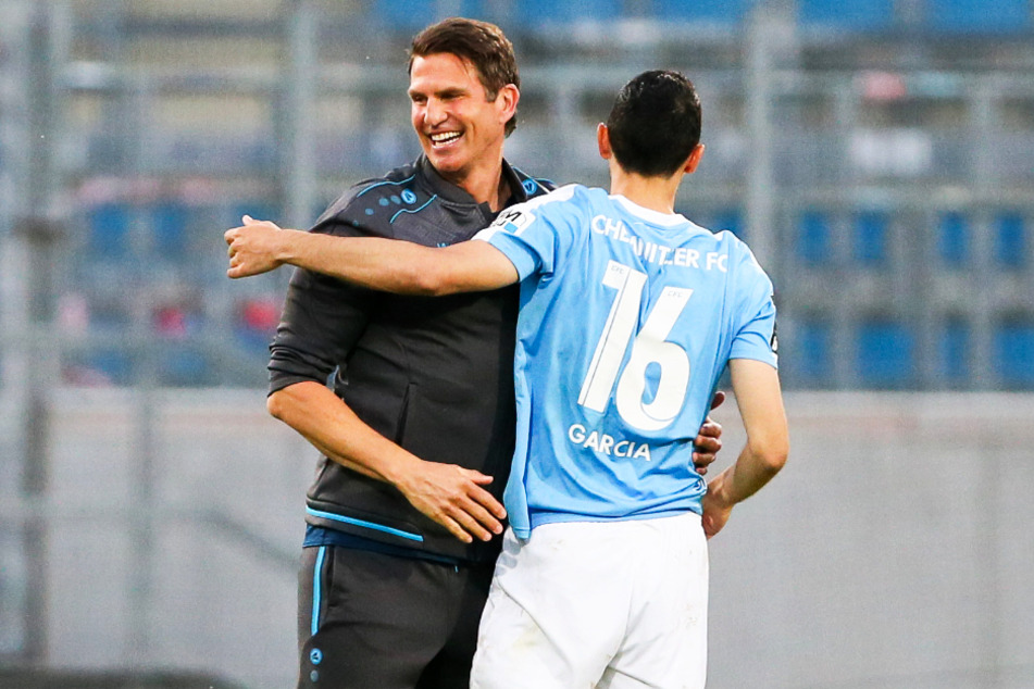 Patrick Glöckner (l.) trainierte Rafael Garcia in der vergangenen Saison beim Chemnitzer FC. Im Sommer haben sich die beiden gemeinsam dem SV Waldhof Mannheim angeschlossen.