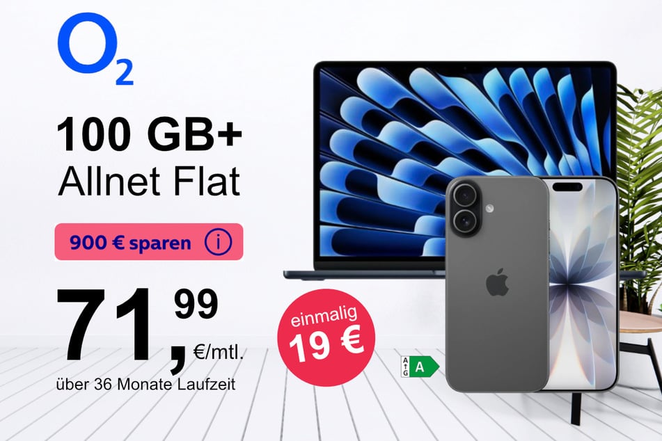Bei o2 gibt's jetzt das iPhone 17 mit MacBook Air 13 im Bundle jetzt exklusiv für nur 1 Euro.