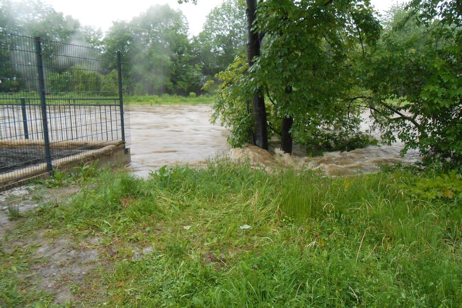 Hochwasser 2013: Kurz vor dem Höchststand erreichte die Chemnitz die Grenze zwischen den Grundstücken 27 und 25.
