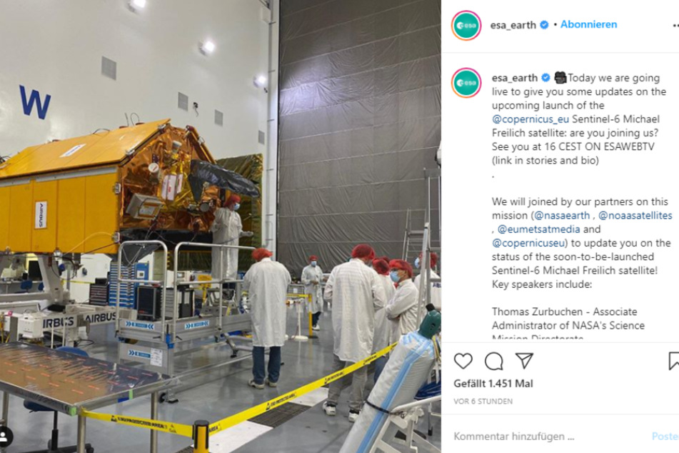Der Satellit Sentinel-6 ist ein gemeinsames Projekt von ESA und NASA und wird im November ins Weltall befördert. Auf Instagram werden regelmäßig Updates gepostet.