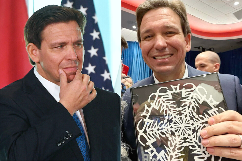 Florida Governor Ron DeSantis was gifted a framed snowflake made up of the word "fascist."