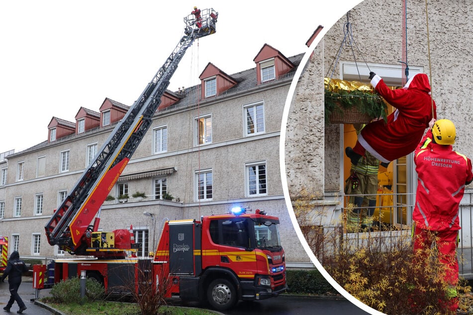 Dresden: Überraschung für kranke Kinder! Nikolaus seilt sich von Dresdner Klinikum ab