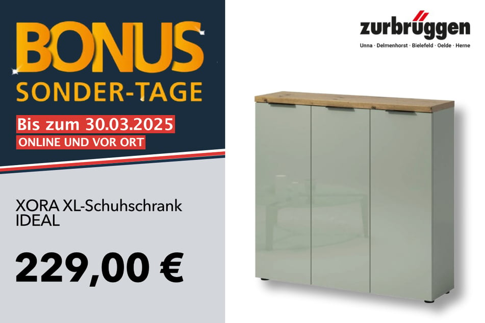 Der XORA XL-Schuhschrank
für 229 Euro.