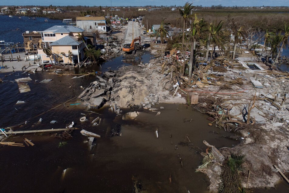 Hurricane Ian's destruction of a road between Matlacha and Pine Island in Florida.