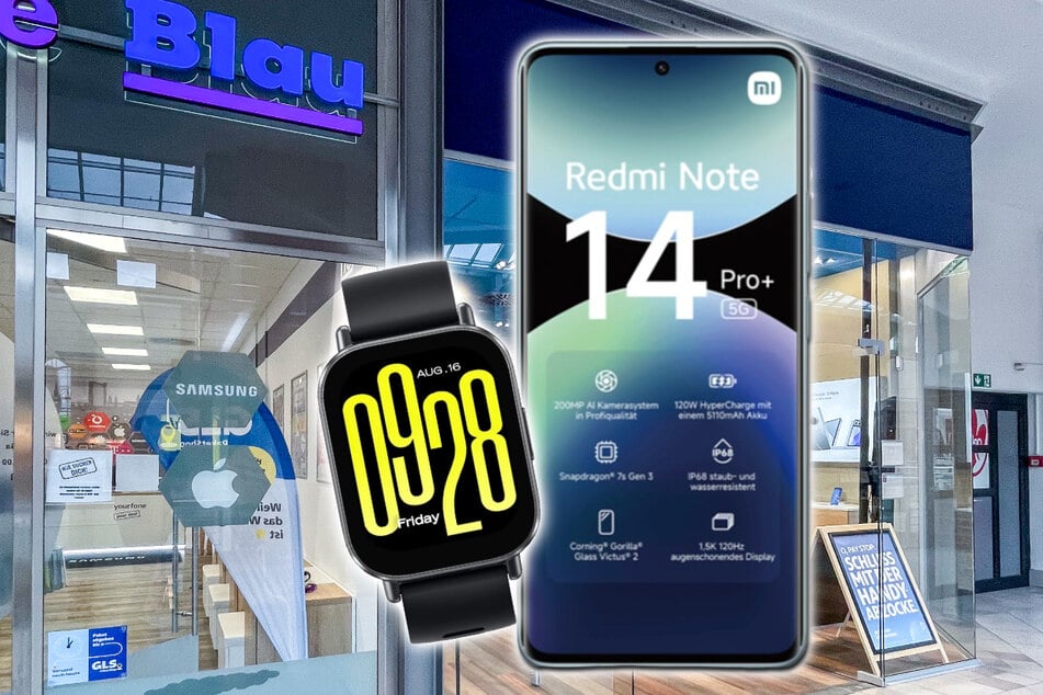 Das Xiaomi Redmi Note 14 Pro+ plus passender Redmi Watch 5 Active für einmalig nur 1 Euro im Blau Allnet M.