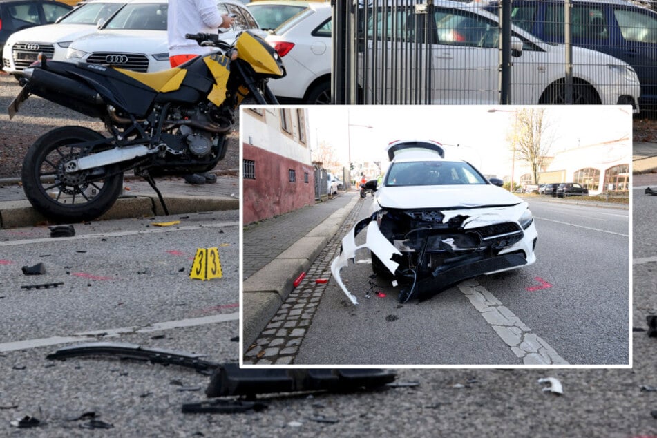 Vorfahrtscrash in Chemnitz: Biker schwer verletzt