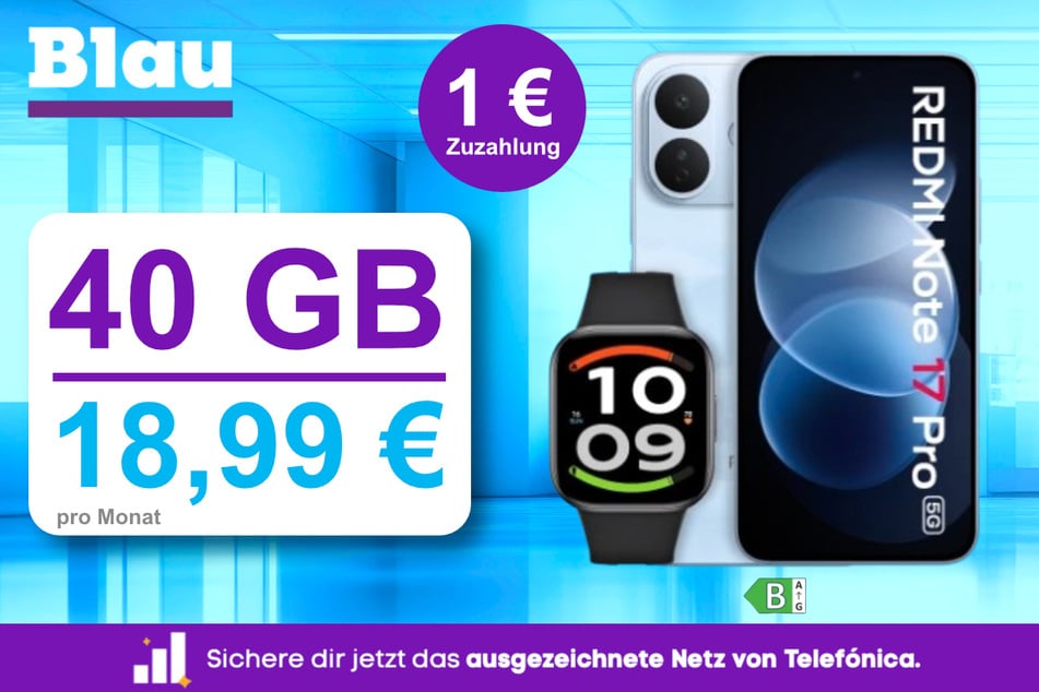 Das Xiaomi Redmi Note 17 Pro 5G mit Watch 6 Active und 40 GB Daten für einmalig 1 Euro bei Blau.