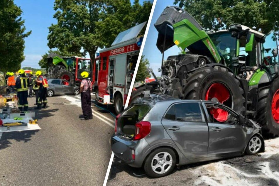 Tödlicher Unfall bei Bergheim: Traktor begräbt Auto unter sich