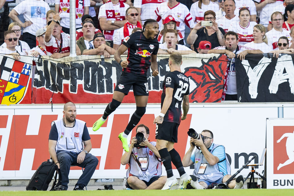Frühe Führung: RB Leipzig ging mit der ersten Chance nach sieben Minuten durch Christopher Nkunku (v.-o.) mit 1:0 in Front.