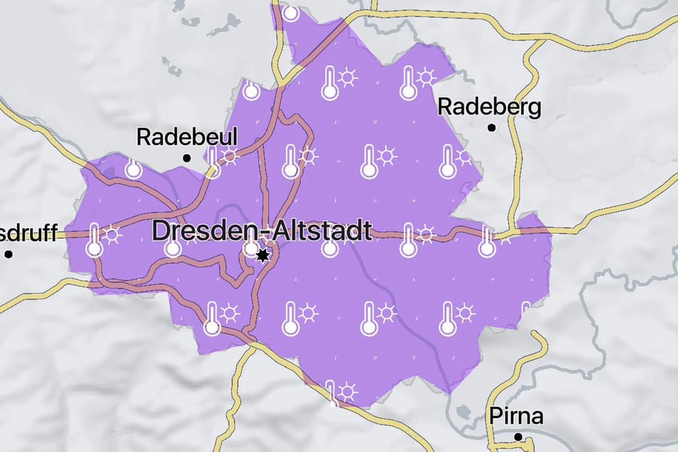 Am Montag warnt der Deutsche Wetterdienst vor starker Wärmebelastung in Dresden, vor allem im dicht bebauten Stadtgebiet.