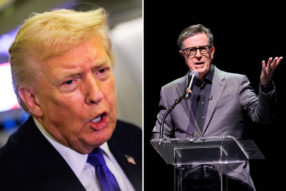 Stephen Colbert (r) recently called out CBS for pulling his interview with a Democratic candidate at the demand of President Donald Trump's (l) administration.
