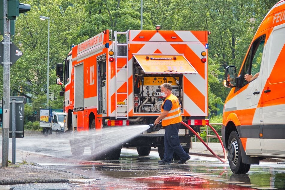 Die etwa fünf Kilometer lange Apfelsirup-Spur wurde von der Feuerwehr mit Wasser entfernt.