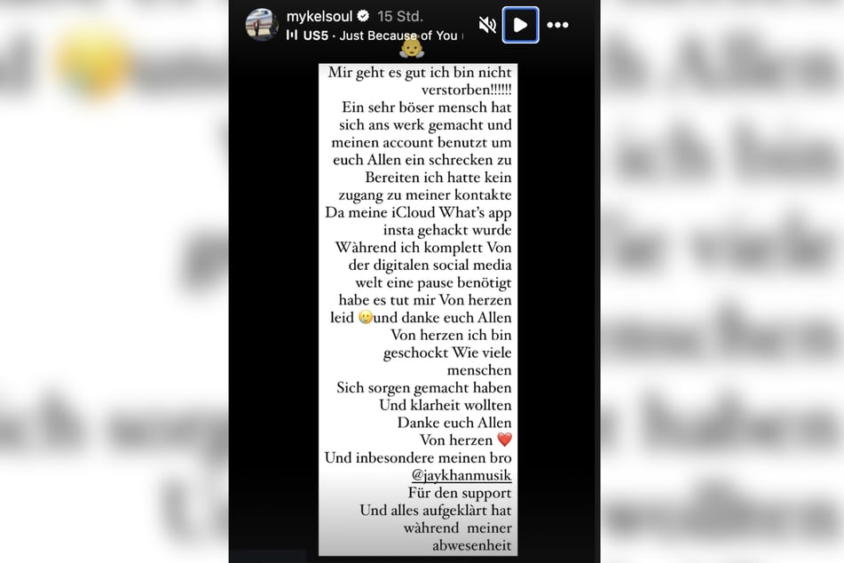 Sänger Michael "Mykel" Johnson (37) meldete sich am Sonntag auf seinem Instagram-Profil zu Wort.