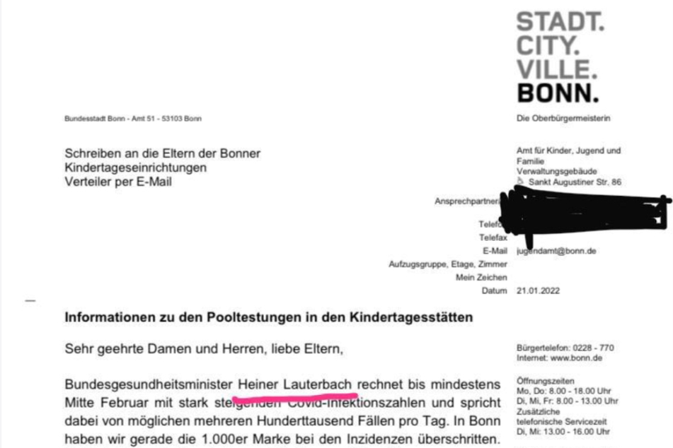 In der ersten Version eines Schreibens der Stadtverwaltung Bonn wird Karl Lauterbach (58) plötzlich zu "Heiner Lauterbach".